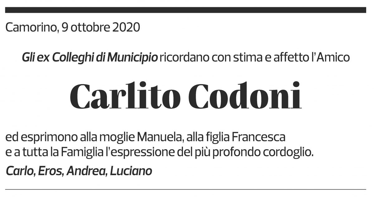 Annuncio funebre Carlito Codoni