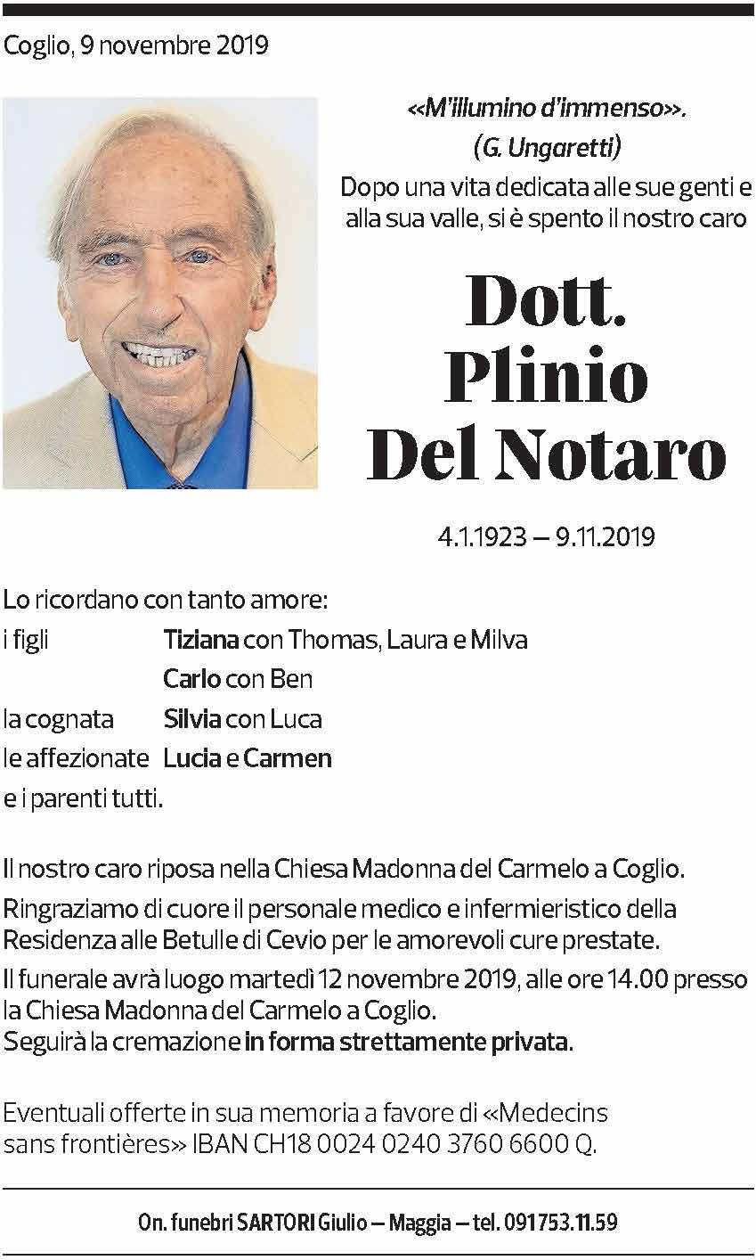 Annuncio funebre Plinio Del Notaro