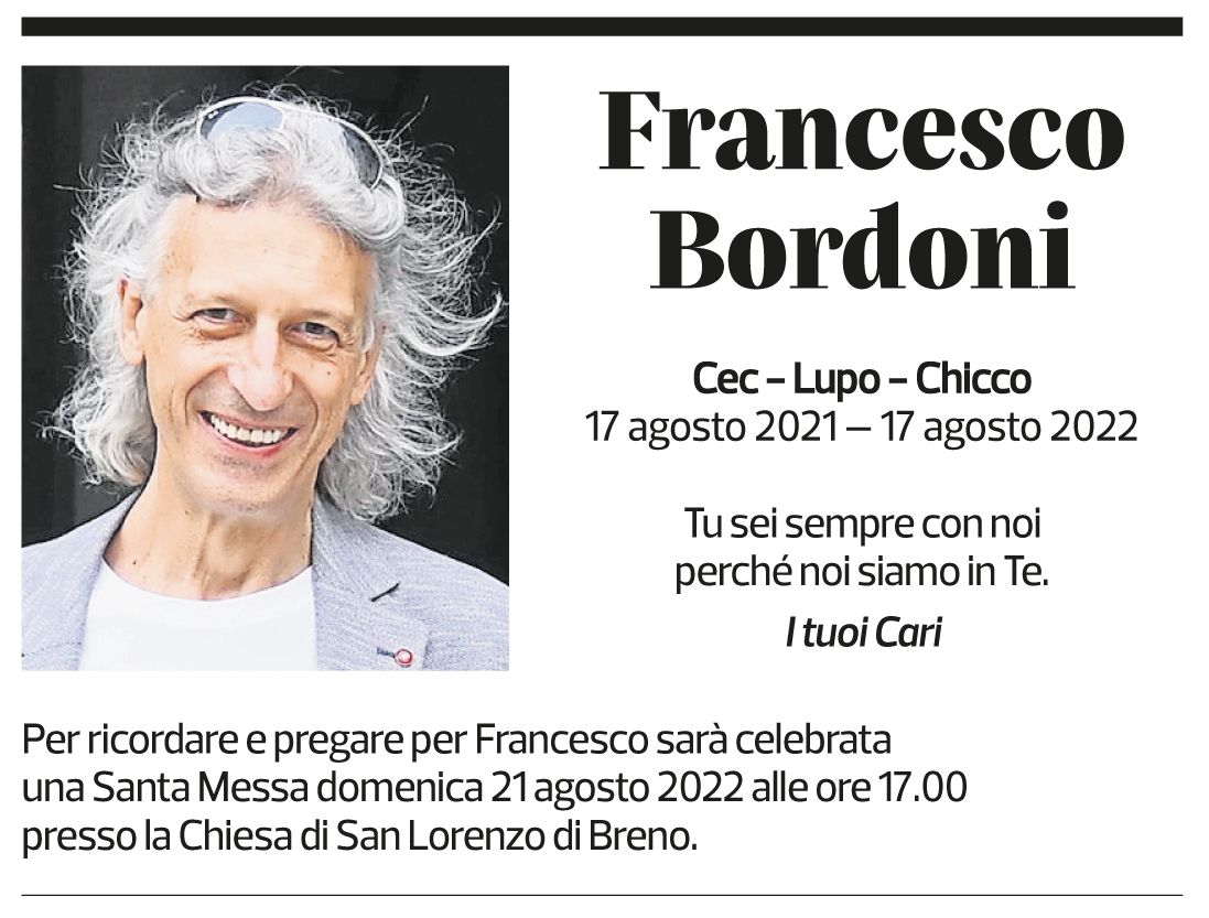 Annuncio funebre Francesco Bordoli