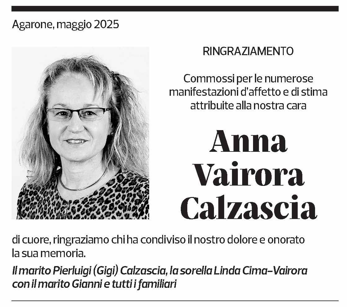 Annuncio funebre Anna Vairora Calzascia