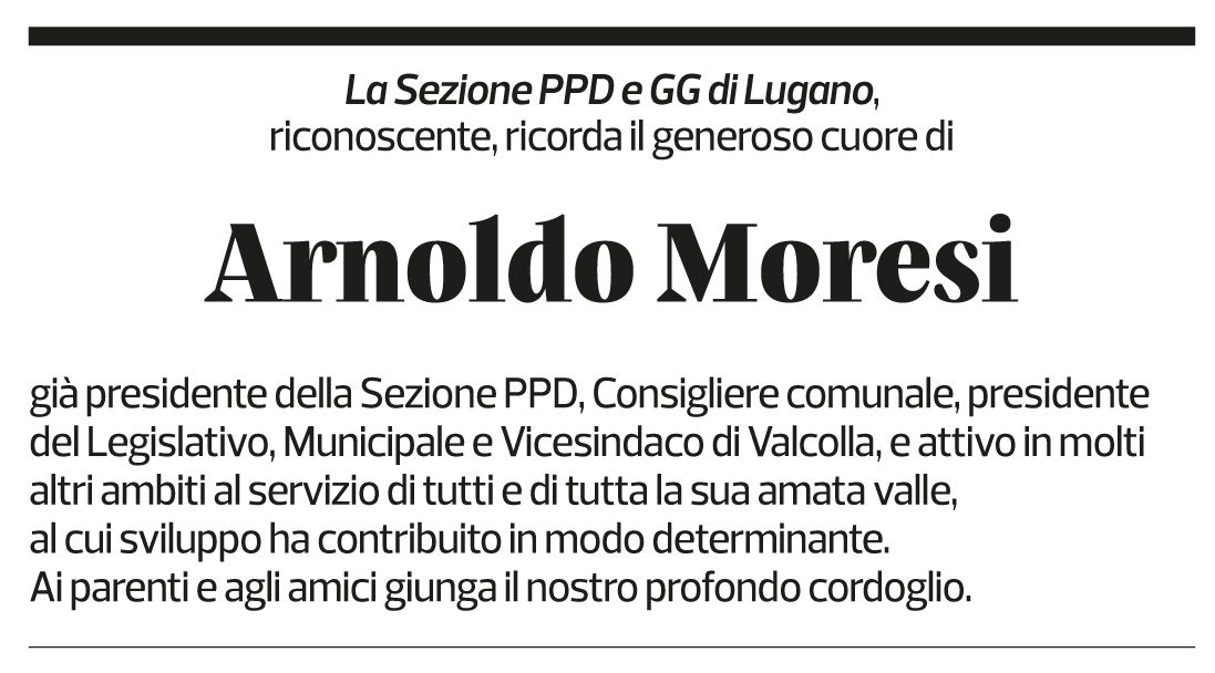 Annuncio funebre Arnoldo Moresi