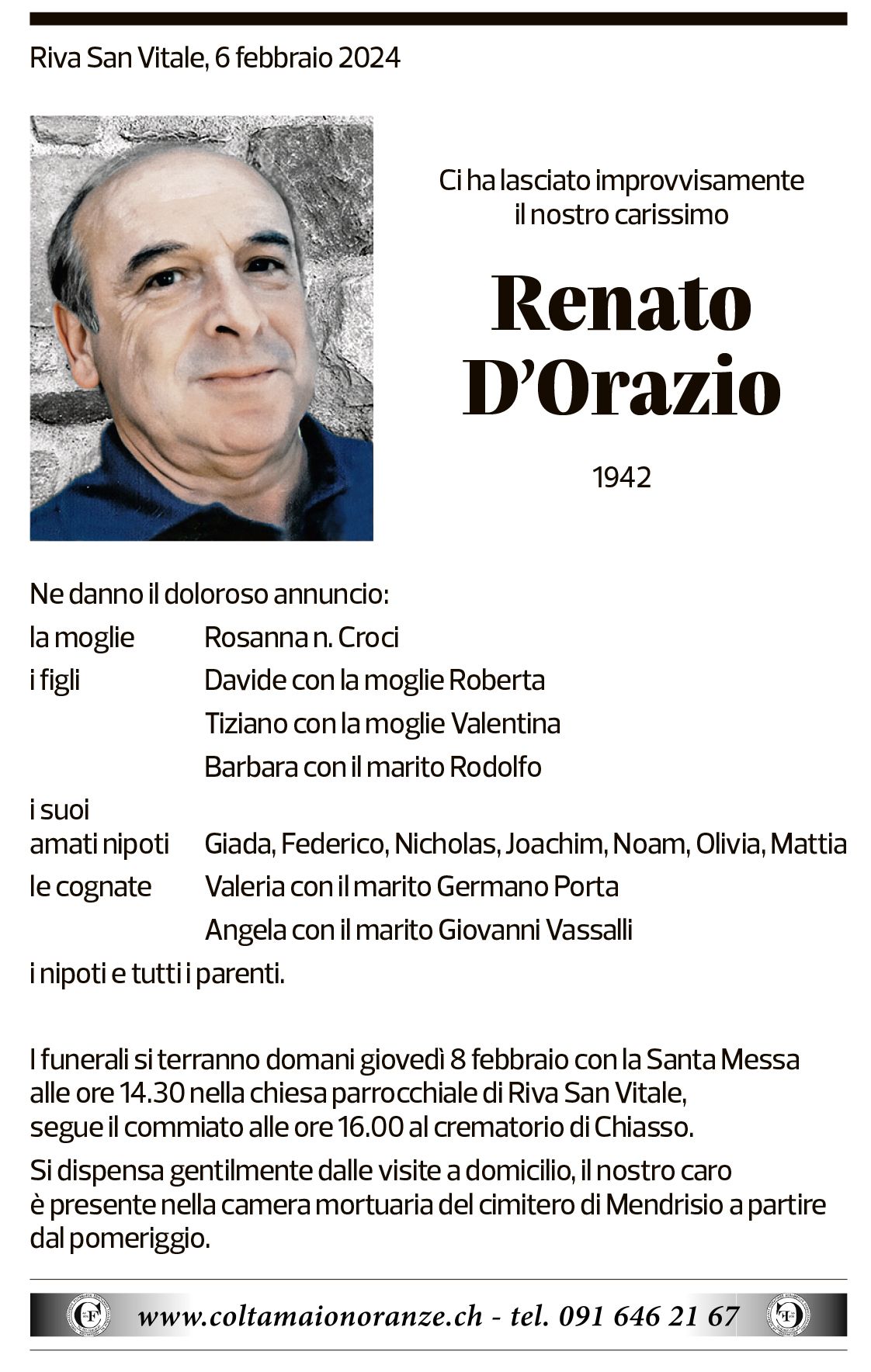 Annuncio funebre Renato D'orazio