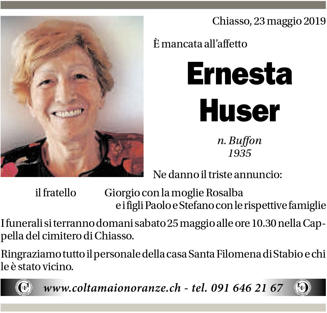 Annuncio funebre Ernesta Huser