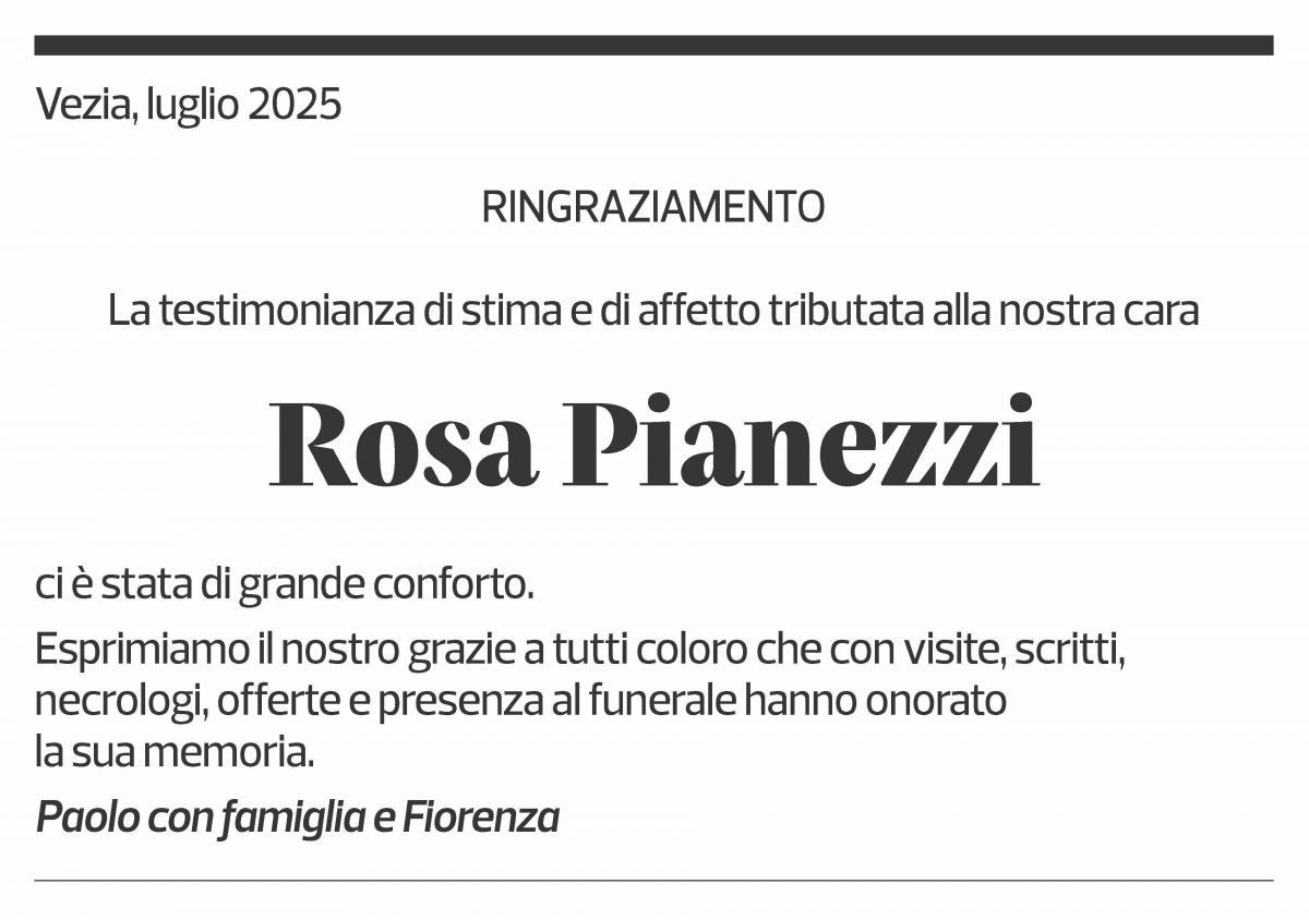 Annuncio funebre Rosa Pianezzi