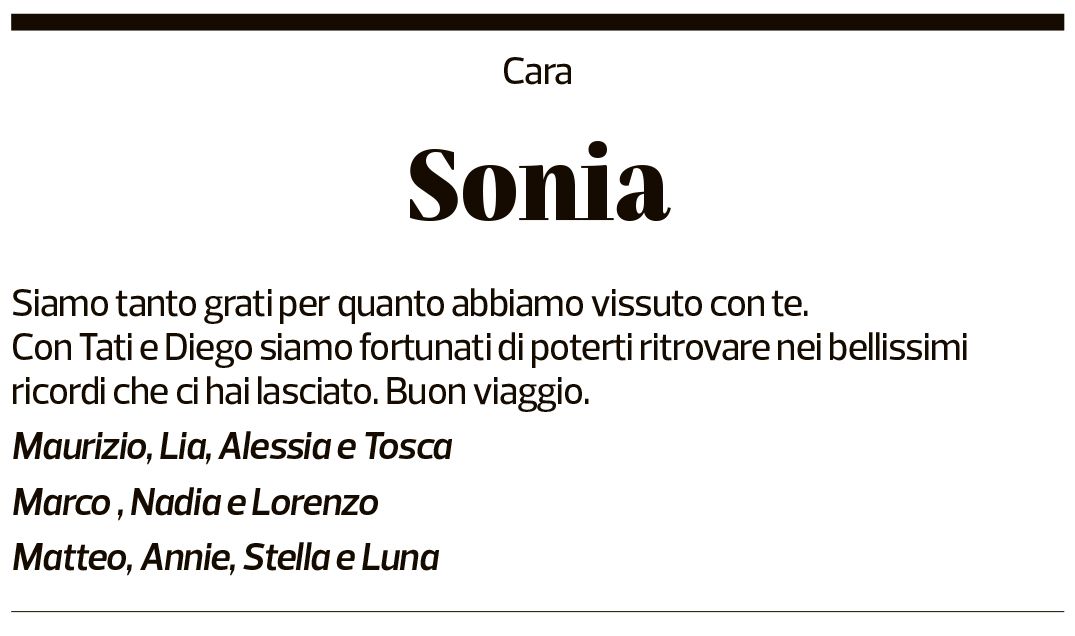 Annuncio funebre Sonia Orelli