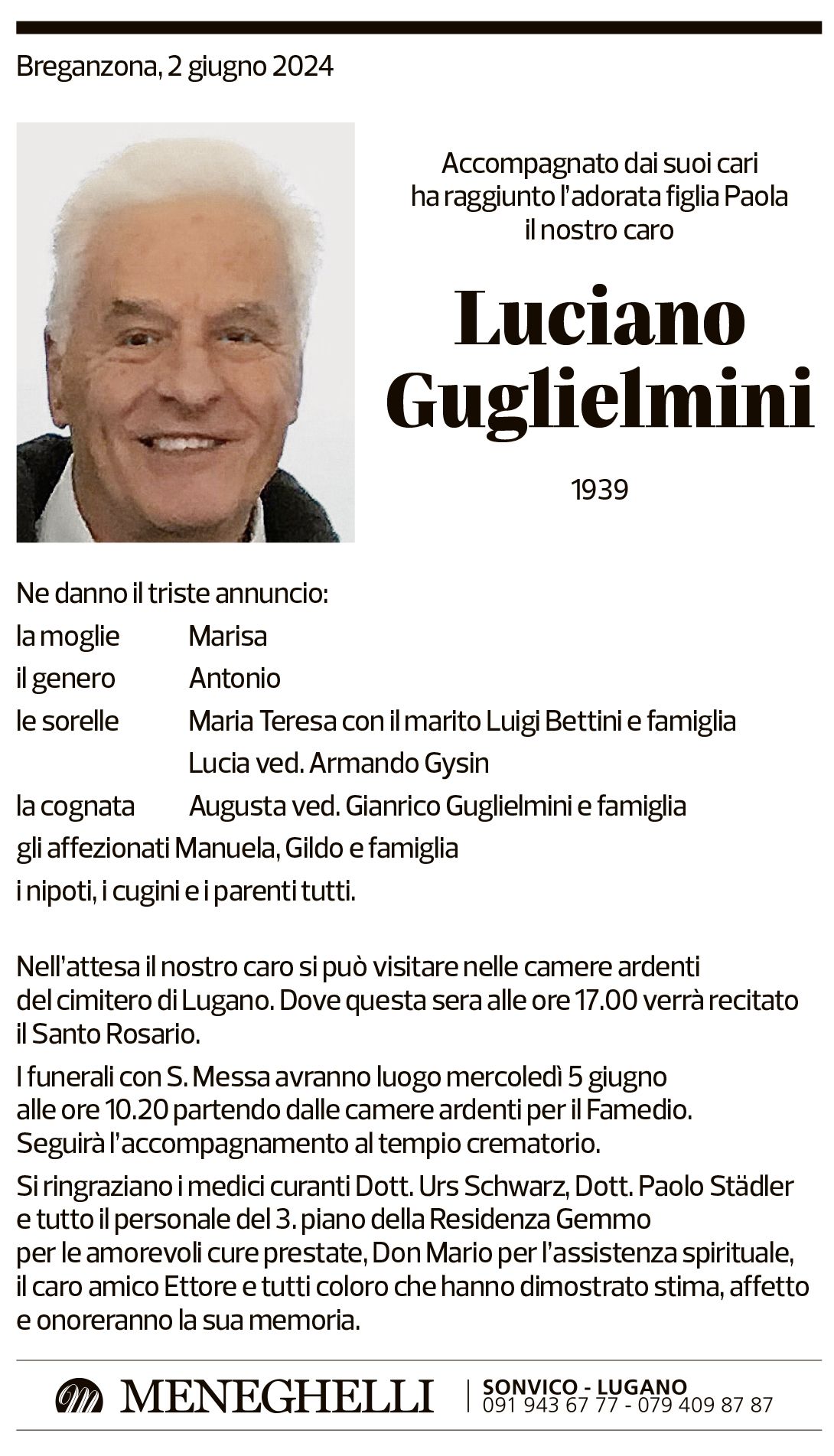 Annuncio funebre Luciano Guglielmini