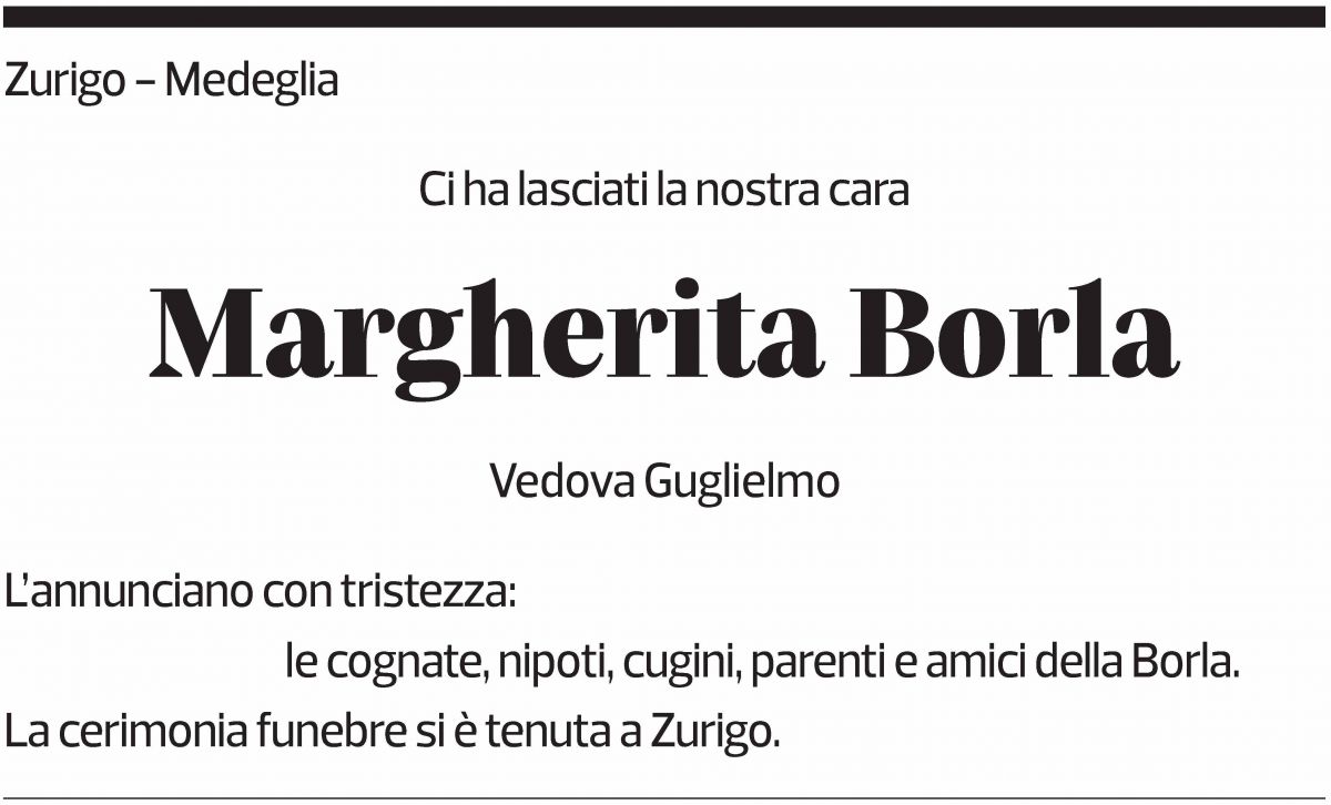 Annuncio funebre Margherita Borla