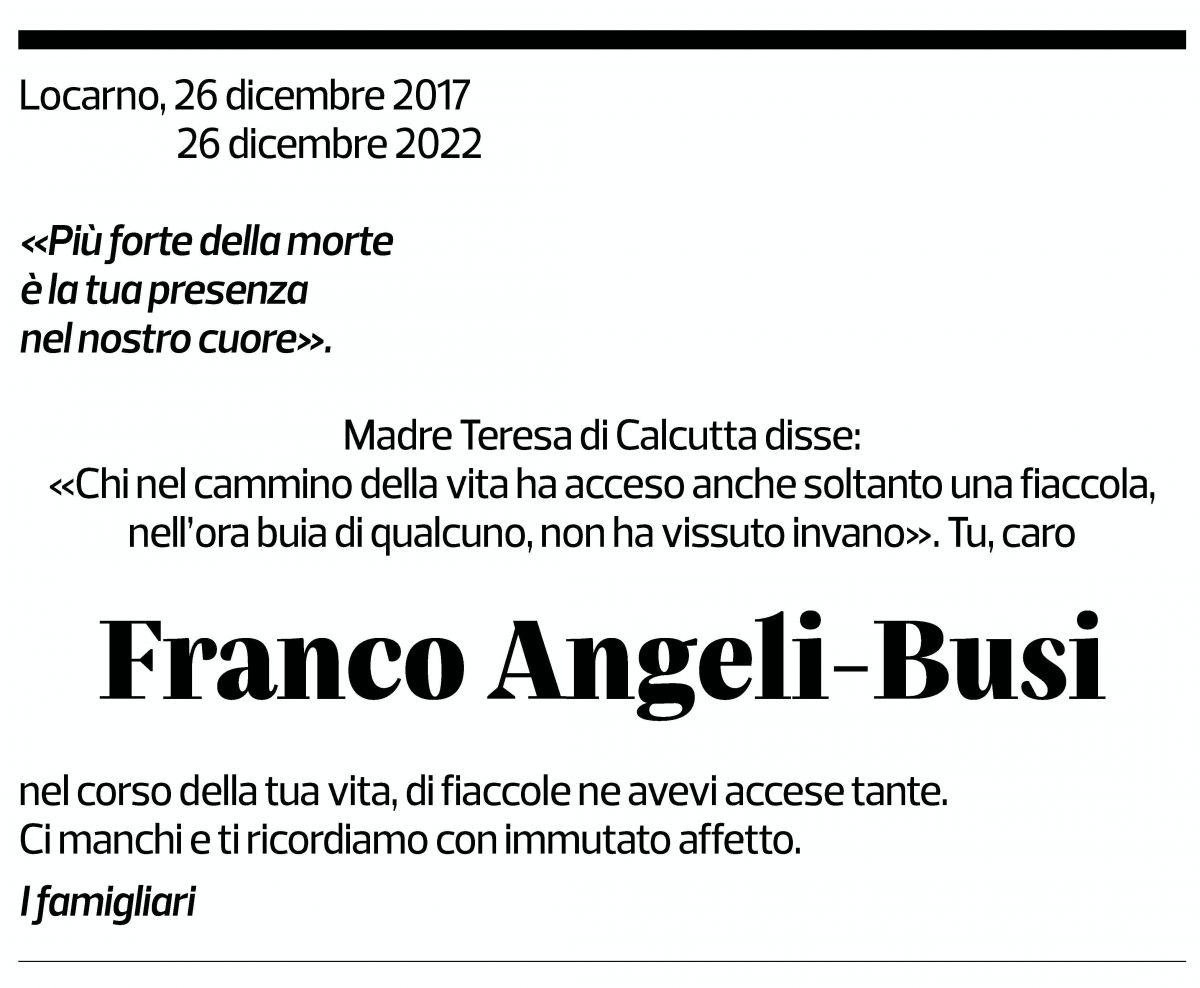 Annuncio funebre Franco Angeli-busi