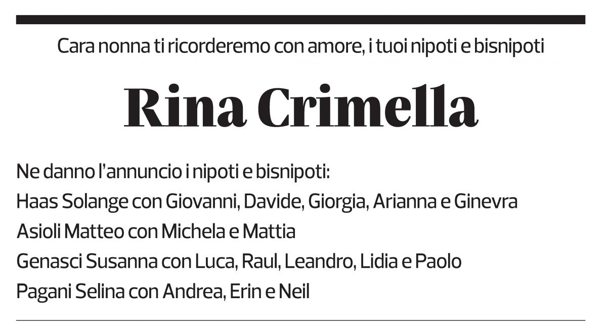 Annuncio funebre Rina Crimella