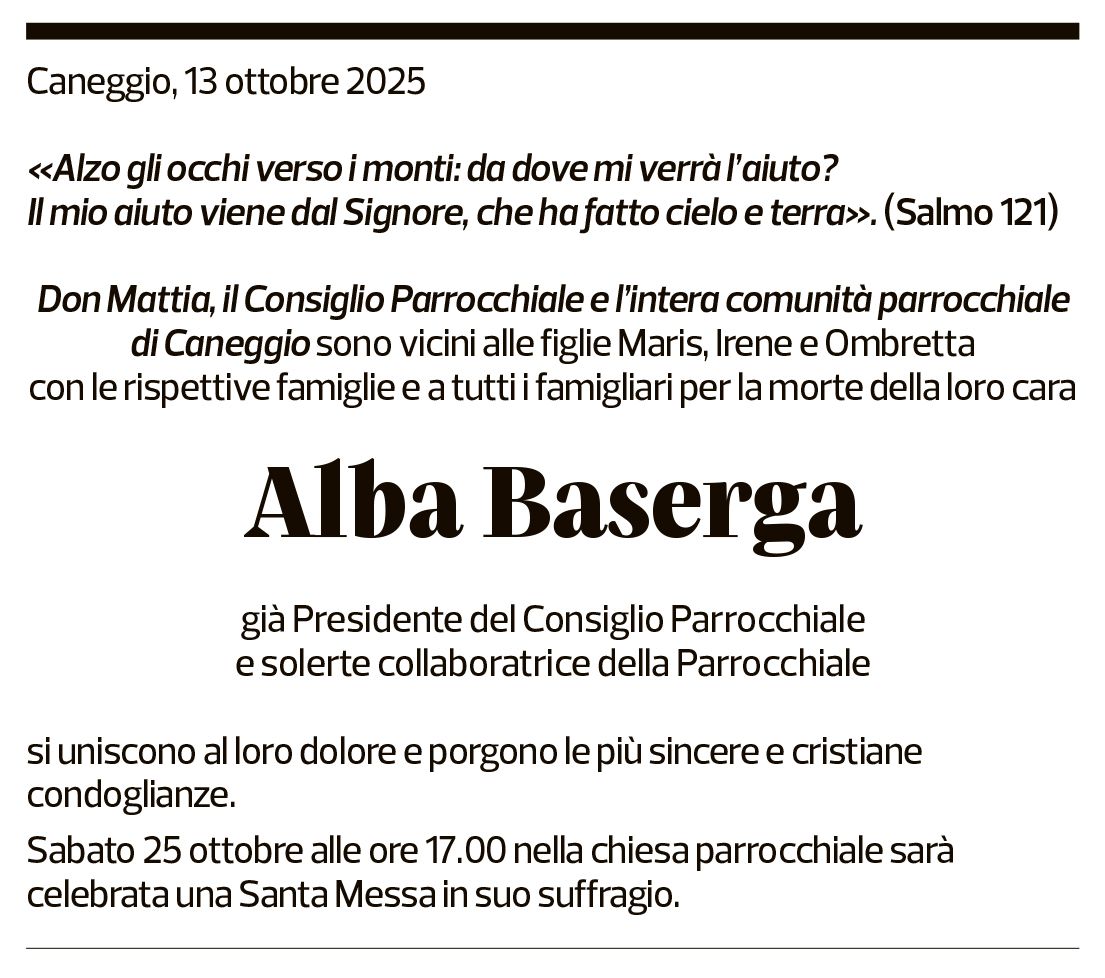 Annuncio funebre Alba Baserga