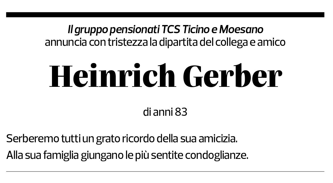 Annuncio funebre Heinrich Gerber