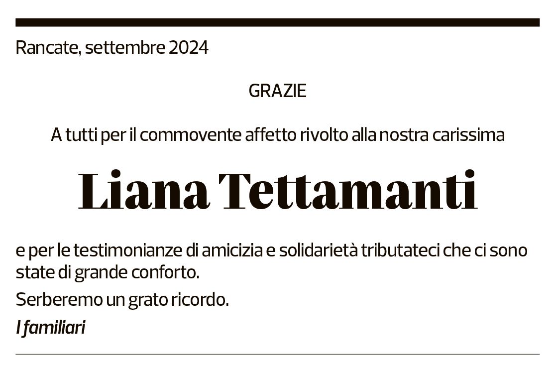 Annuncio funebre Liana Tettamanti