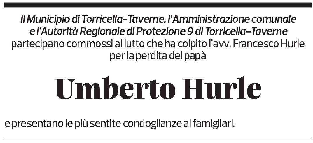 Annuncio funebre Umberto Hurle