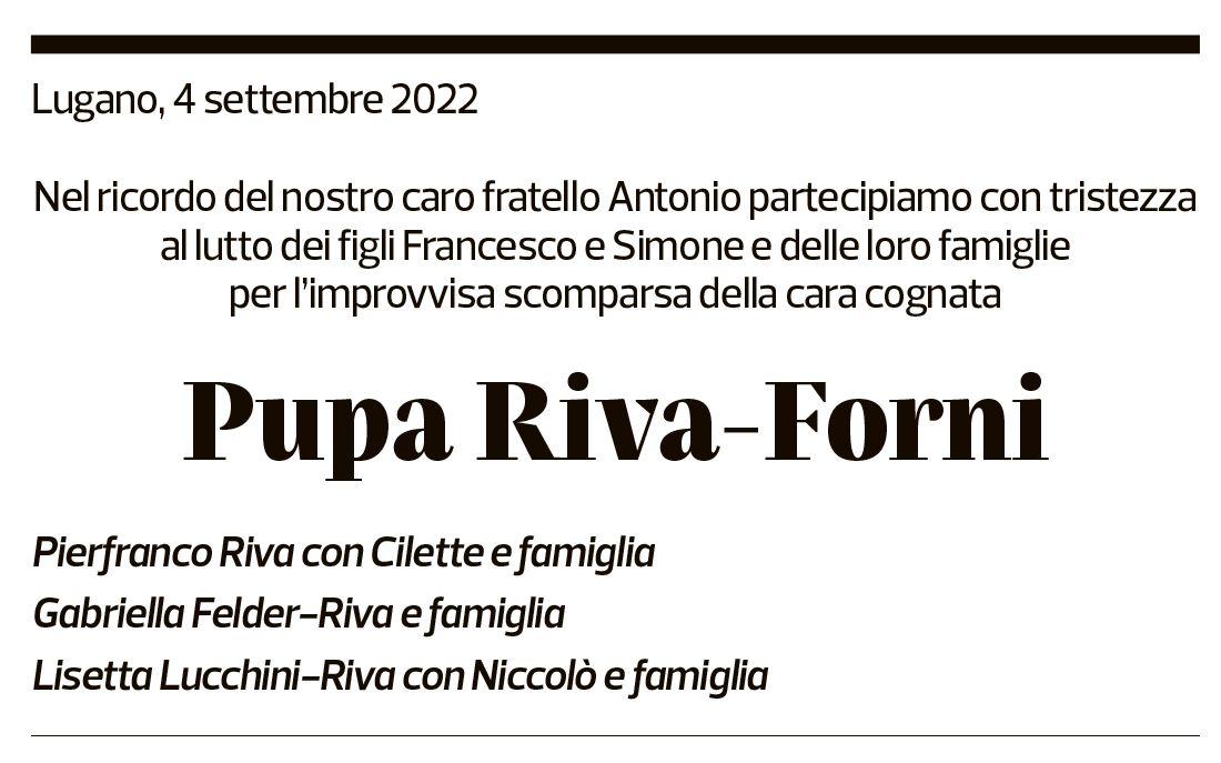 Annuncio funebre Pupa Riva-forni