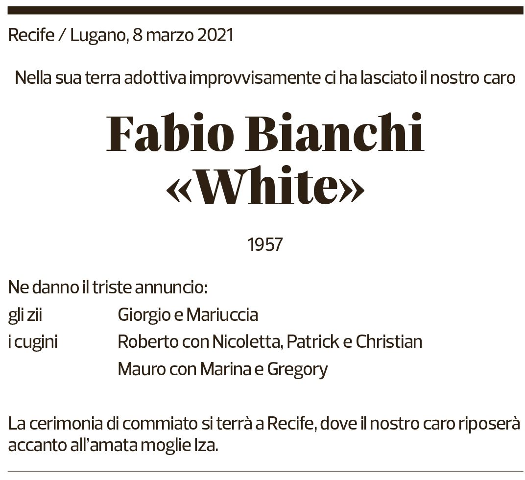 Annuncio funebre Fabio Bianchi