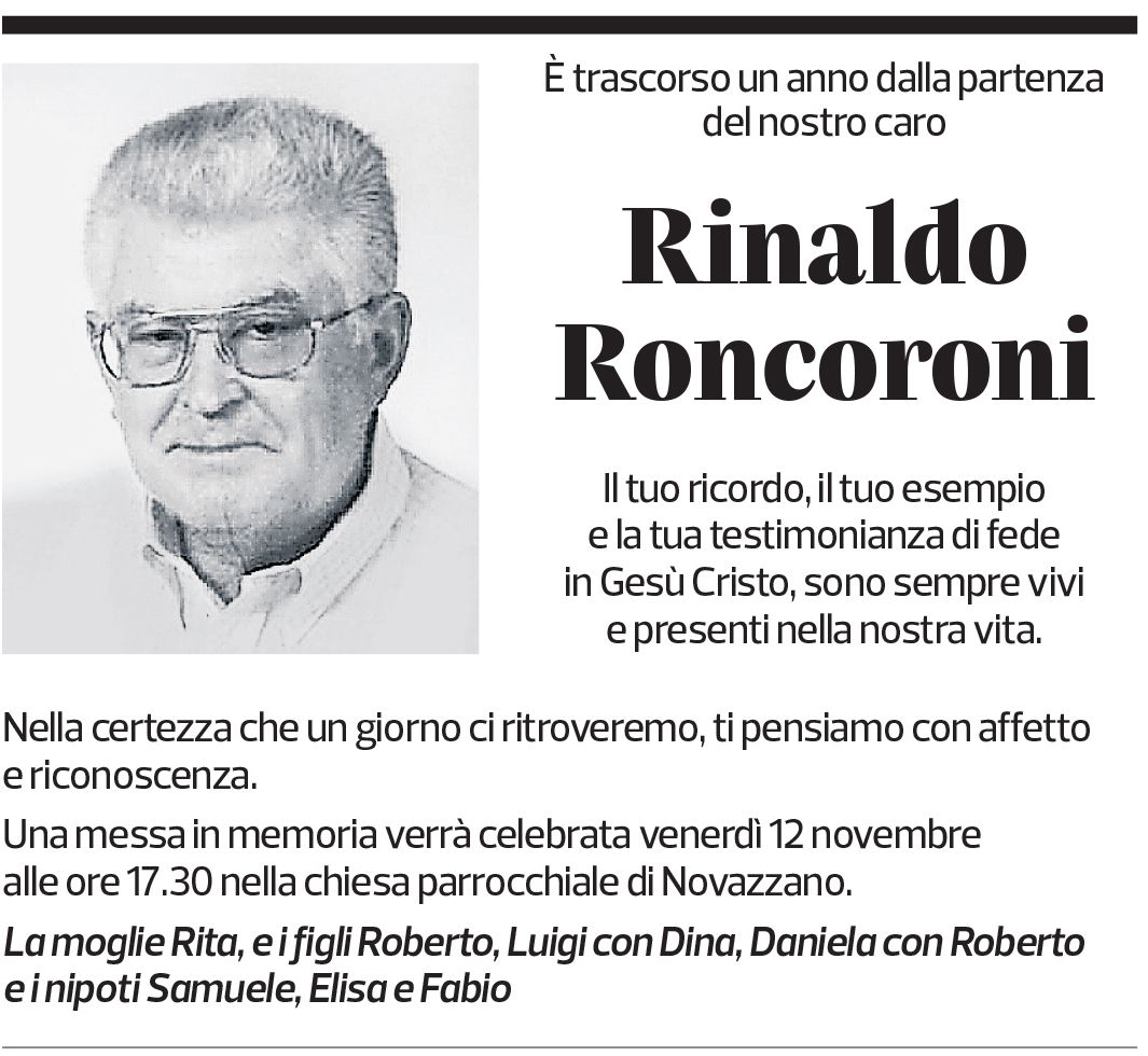 Annuncio funebre Rinaldo Roncoroni