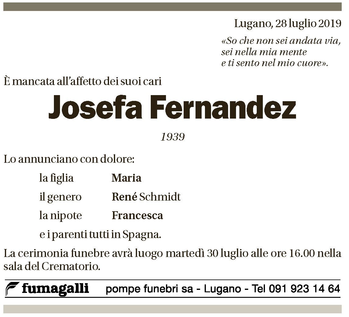 Annuncio funebre Josefa Fernandez