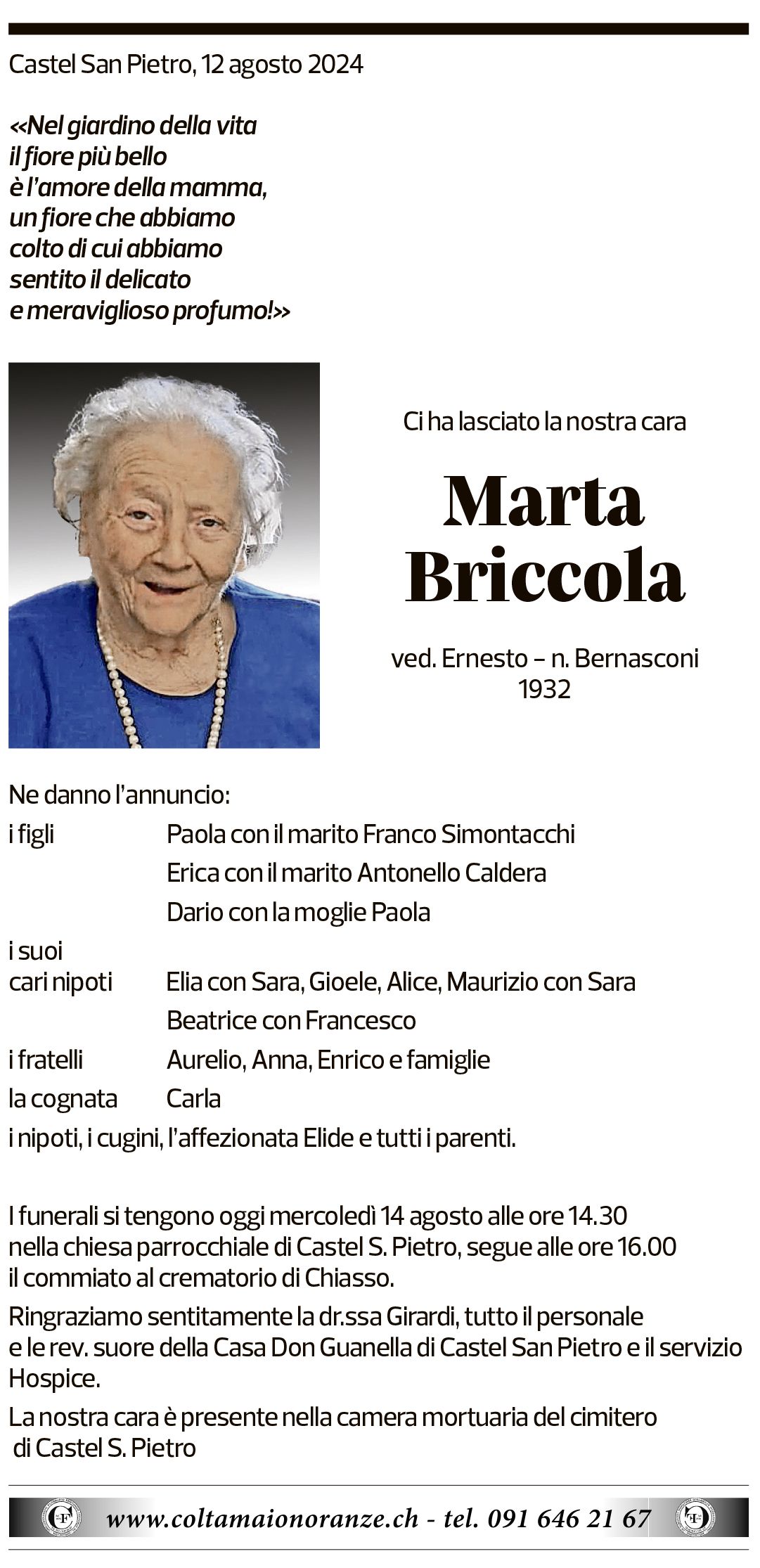 Annuncio funebre Marta Briccola