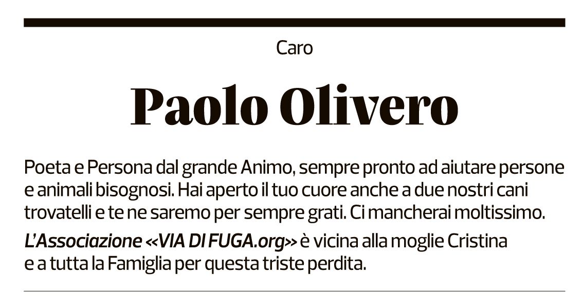 Annuncio funebre Paolo Olivero