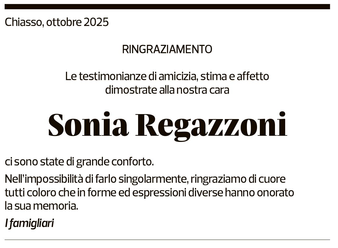 Annuncio funebre Sonia Regazzoni