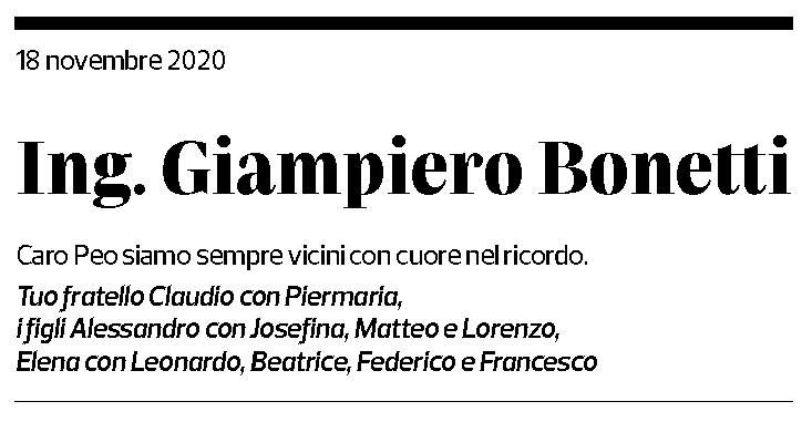 Annuncio funebre Giampiero Bonetti