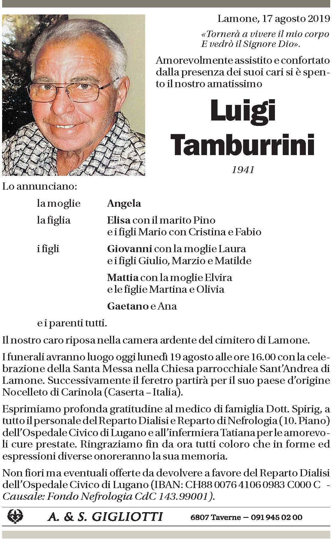 Annuncio funebre Luigi Tamburrini