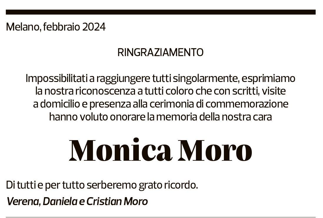 Annuncio funebre Monica Moro