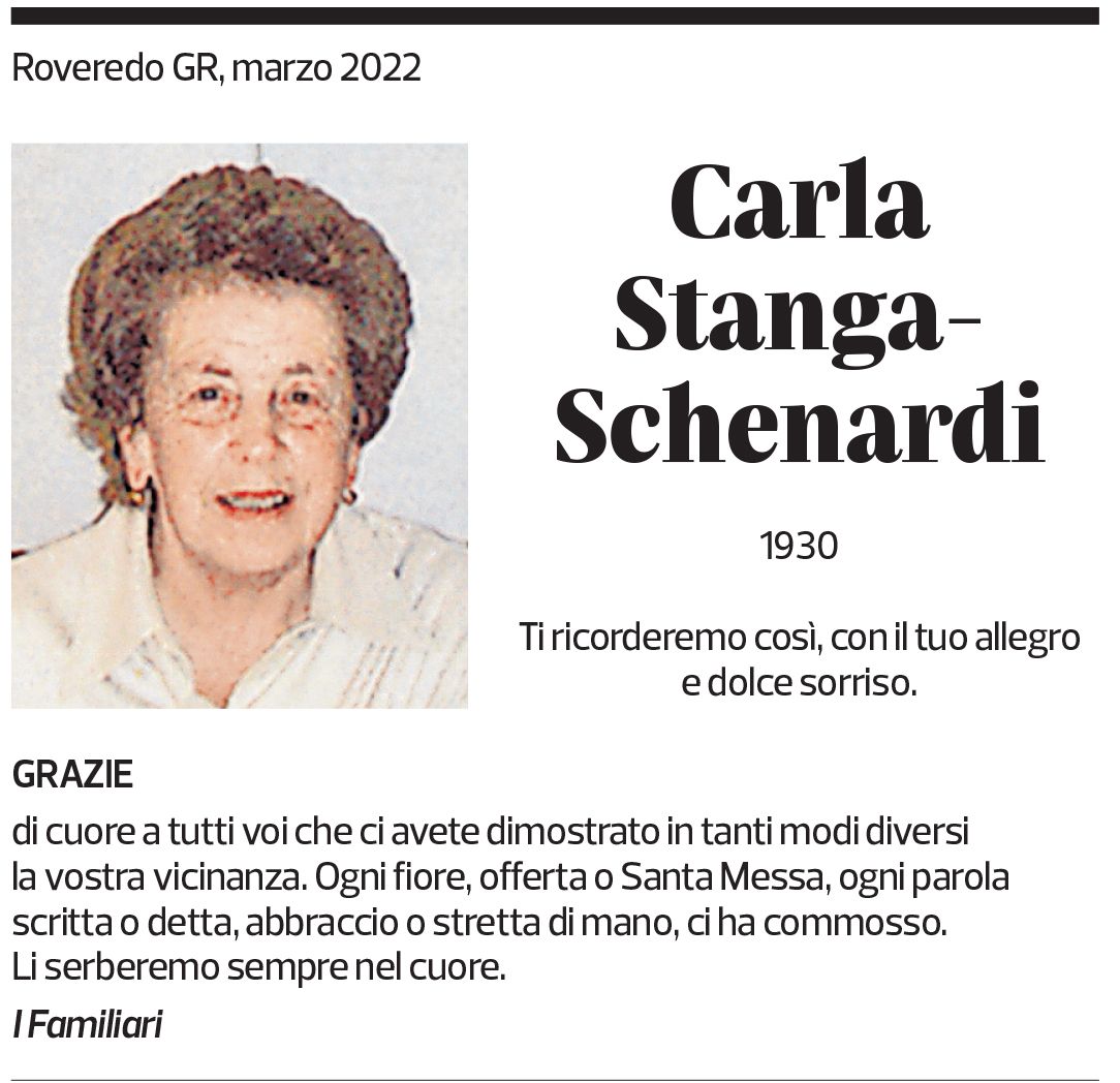 Annuncio funebre Carla Stanga-schenardi