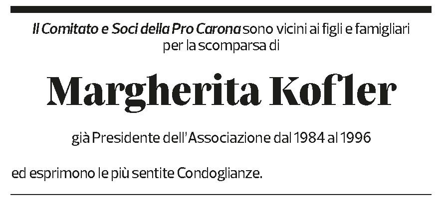 Annuncio funebre Margherita Kofler