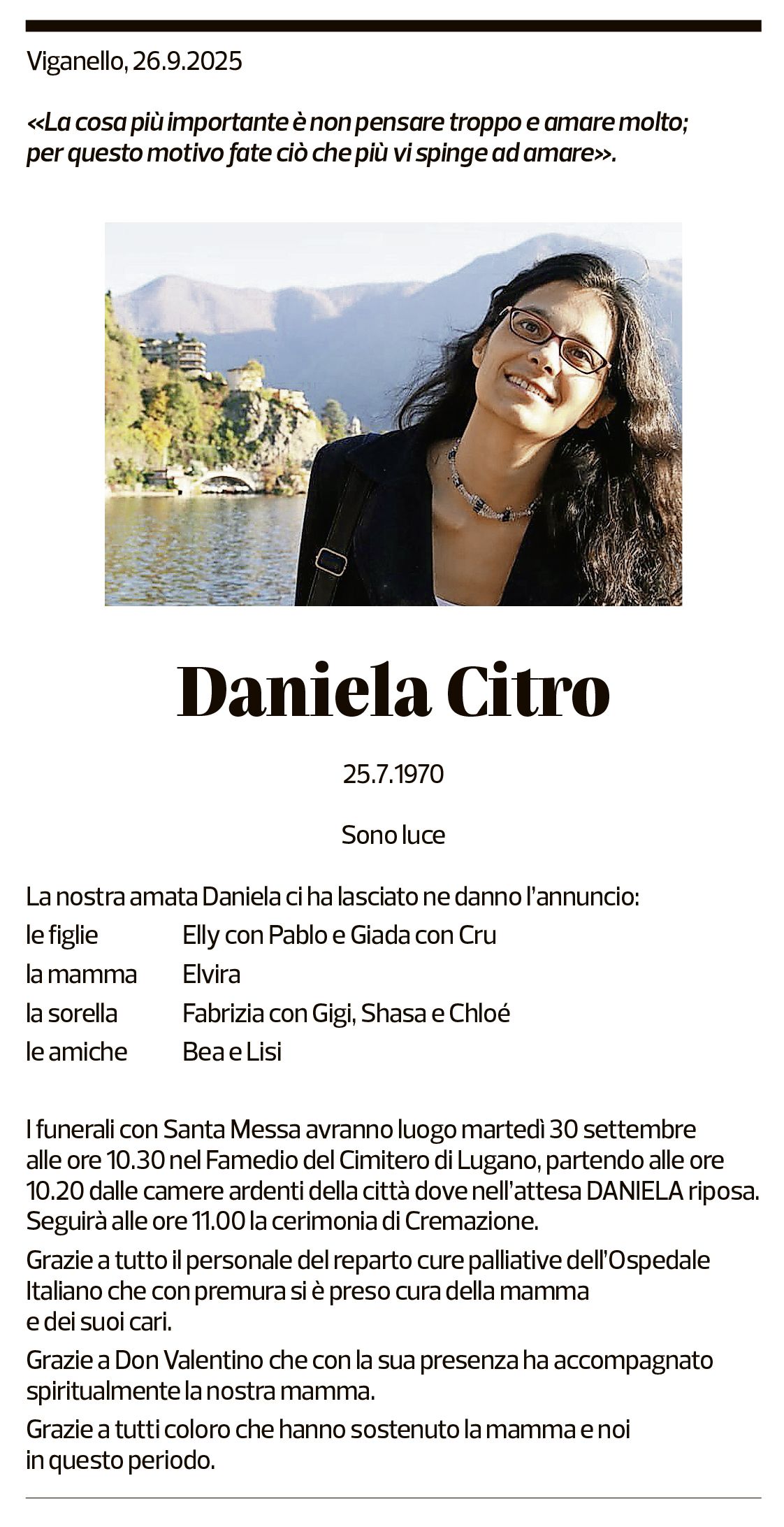 Annuncio funebre Daniela Citro