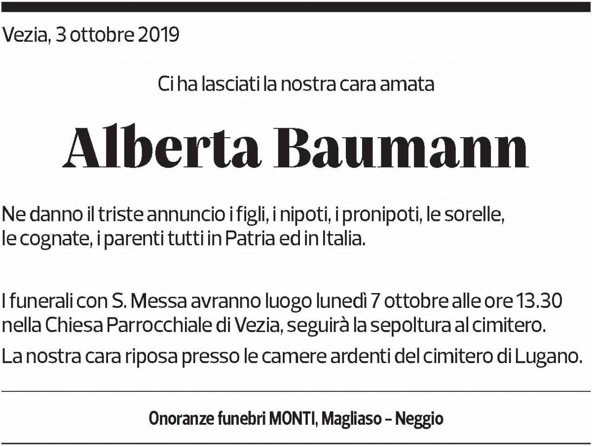 Annuncio funebre Alberta Baumann