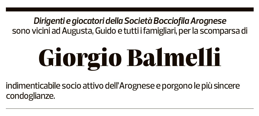 Annuncio funebre Giorgio Balmelli