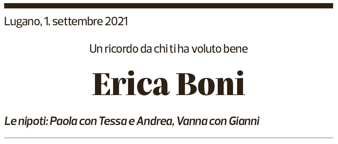 Annuncio funebre Erica Boni