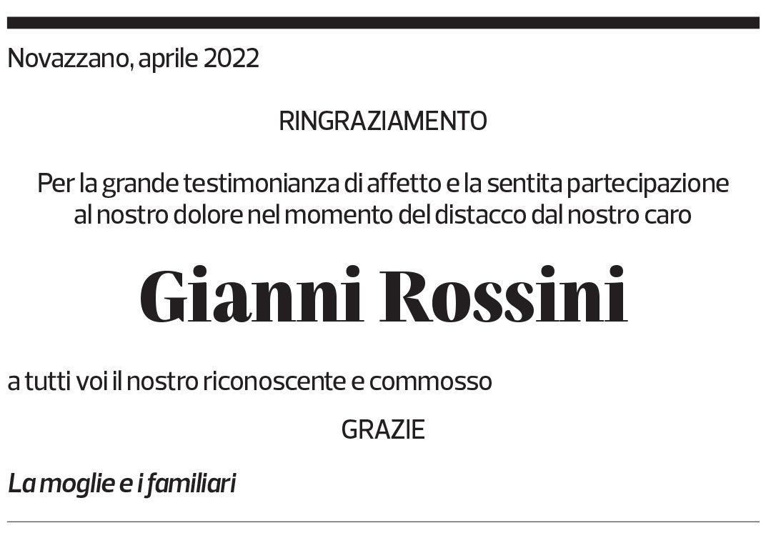 Annuncio funebre Gianni Rossini