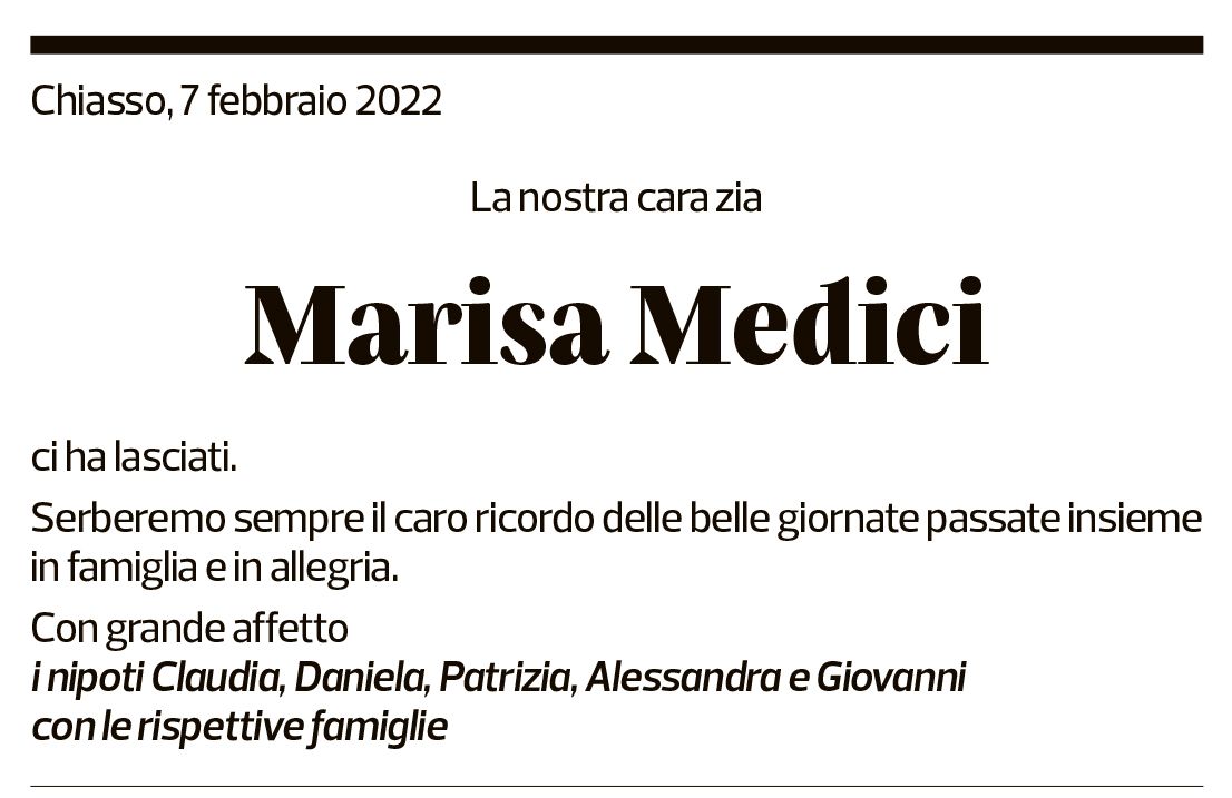 Annuncio funebre Marisa Medici-noseda