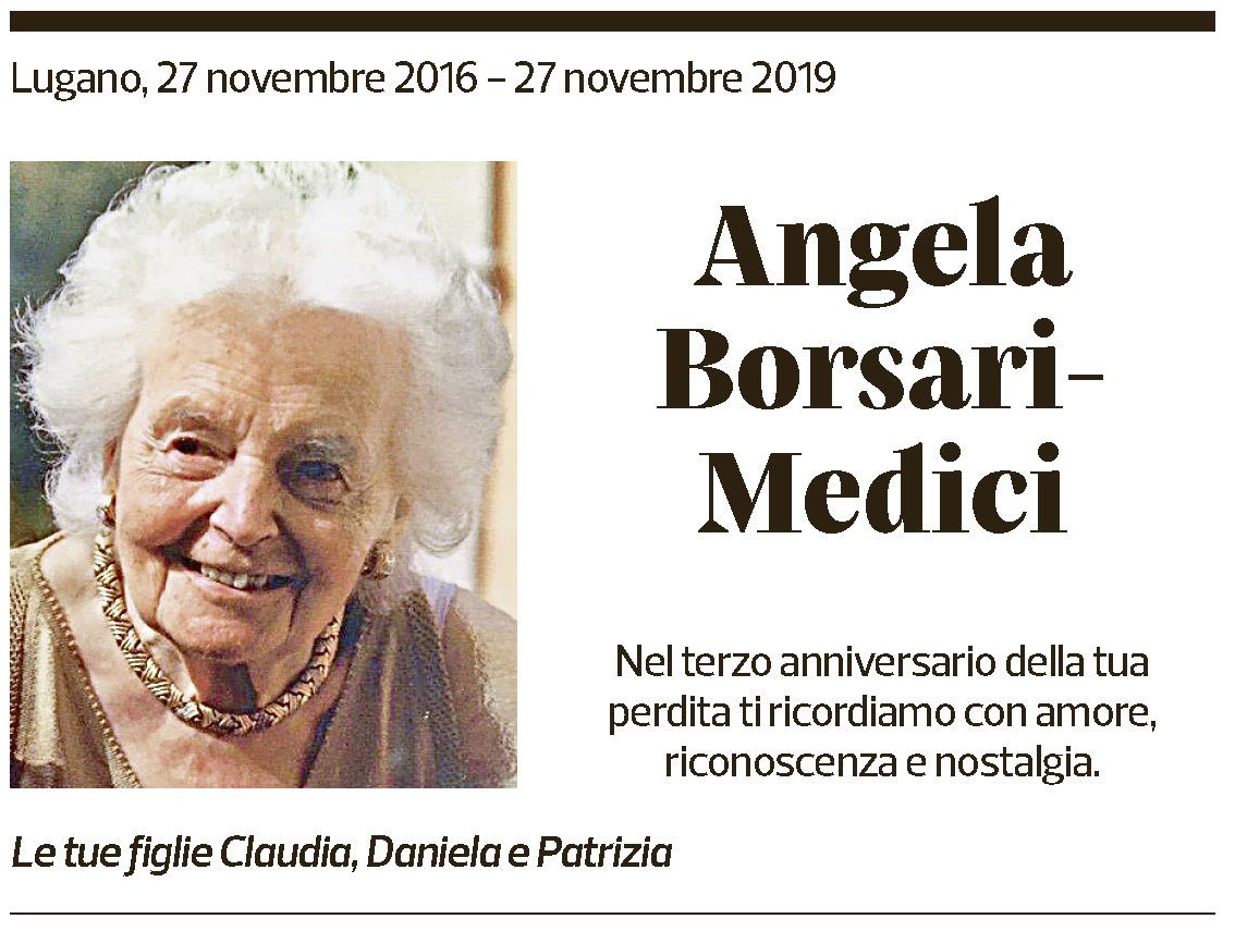 Annuncio funebre Angela Borsari-medici