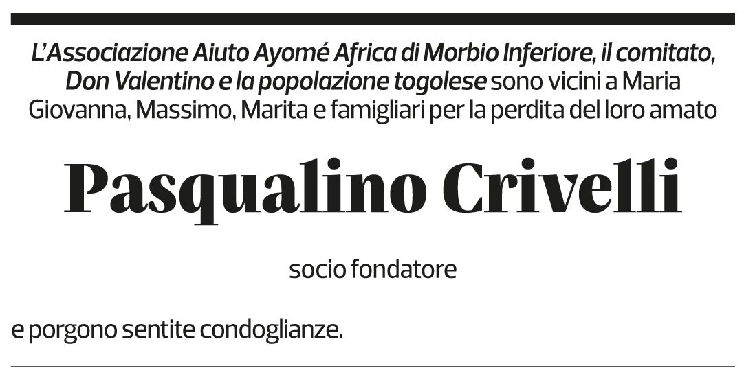 Annuncio funebre Pasqualino Crivelli