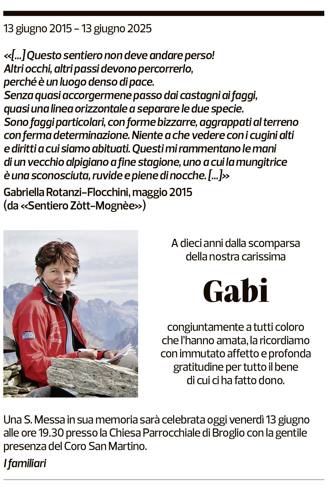 Annuncio funebre Gabi 