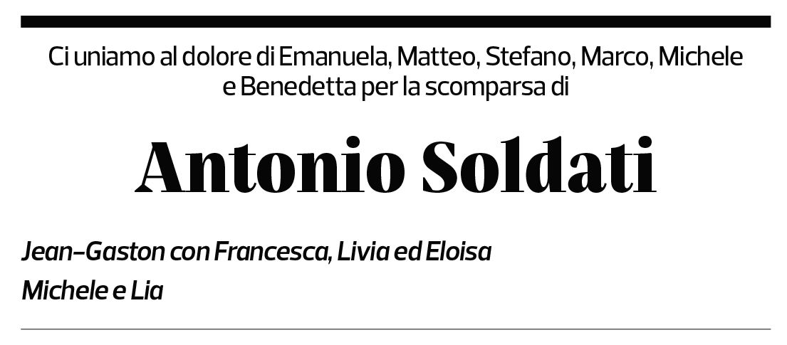 Annuncio funebre Antonio Soldati