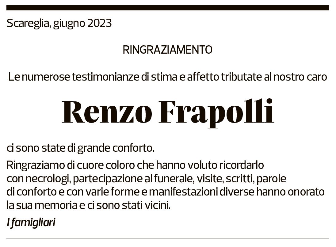 Annuncio funebre Renzo Frapolli