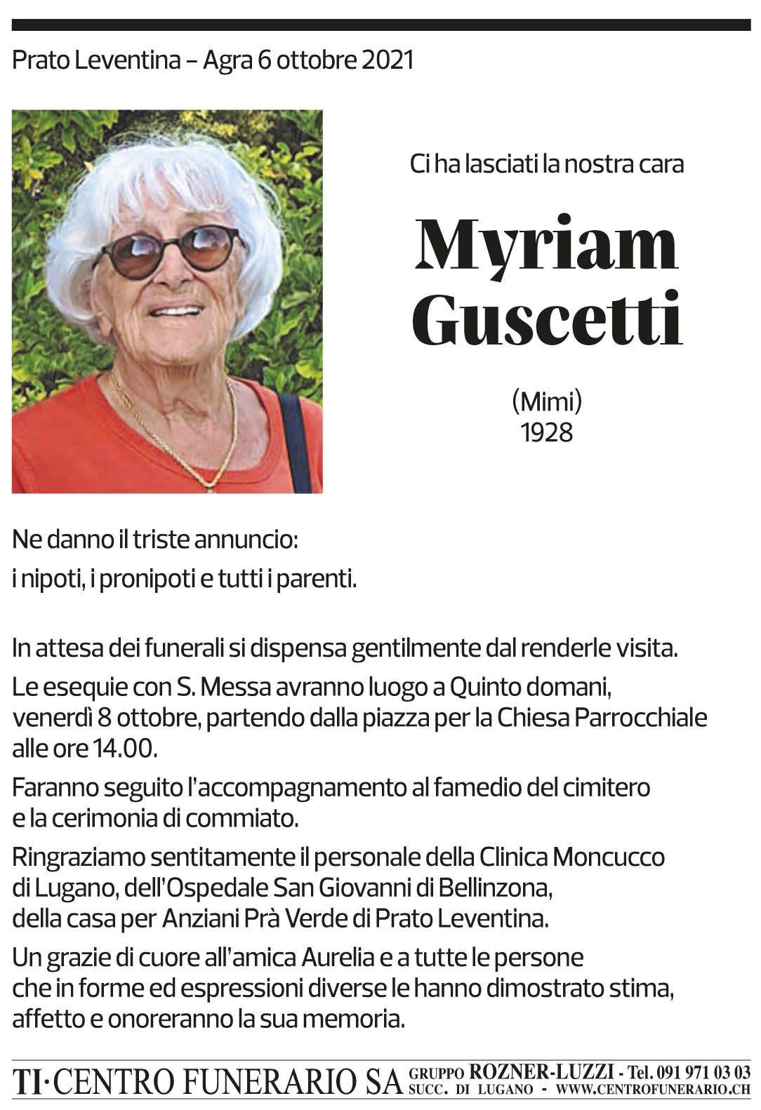 Annuncio funebre Myriam Guscetti