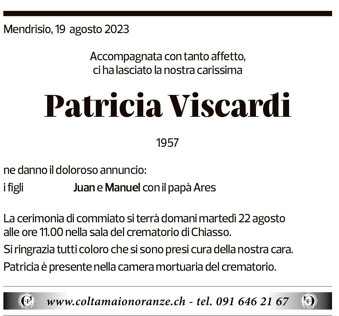 Annuncio funebre Patricia Viscardi