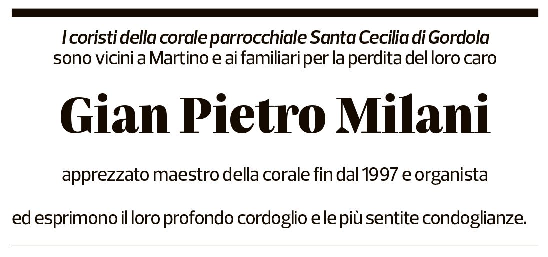 Annuncio funebre Gian Pietro Milani
