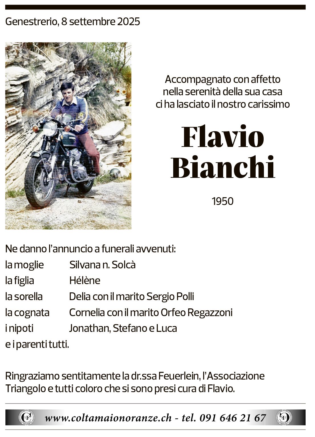 Annuncio funebre Flavio Bianchi