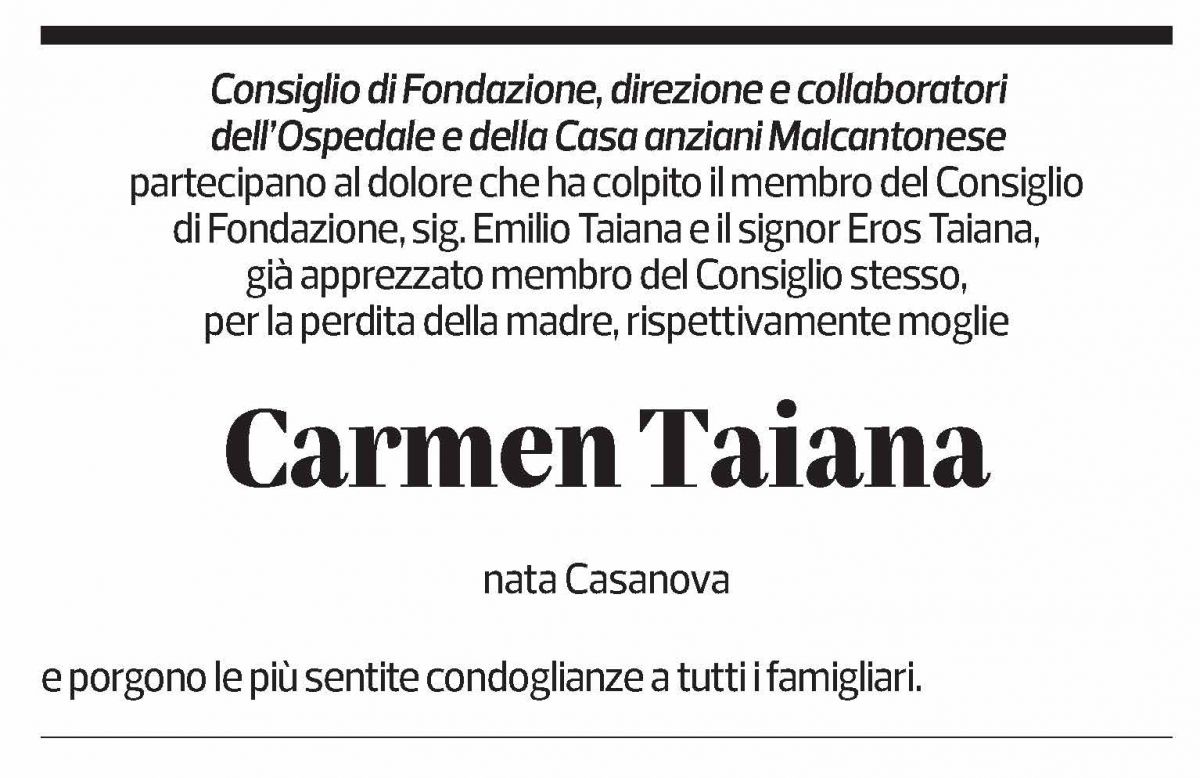 Annuncio funebre Carmen Taiana Casanova