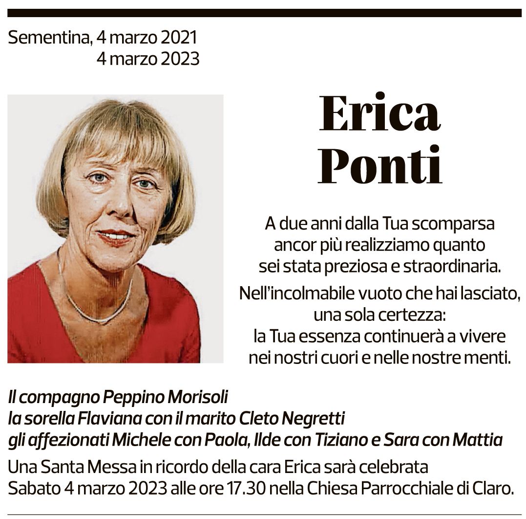 Annuncio funebre Erica Ponti