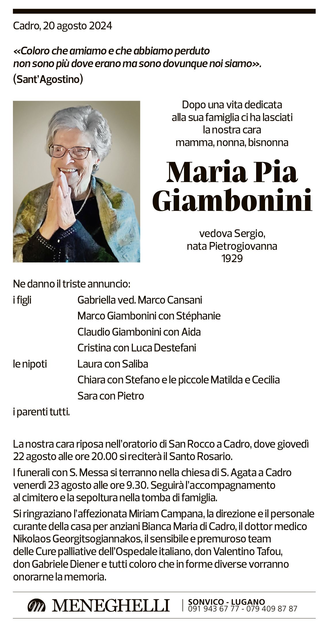 Annuncio funebre Maria Pia Giambonini