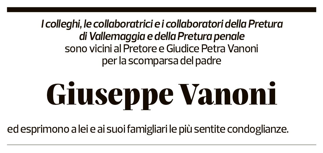 Annuncio funebre Giuseppe Vanoni