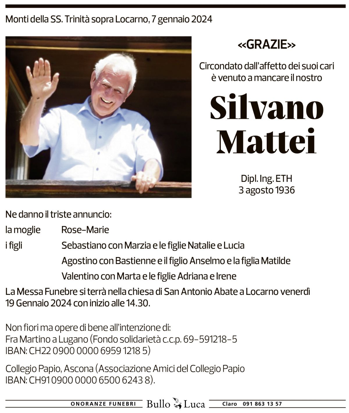 Annuncio funebre Silvano Mattei