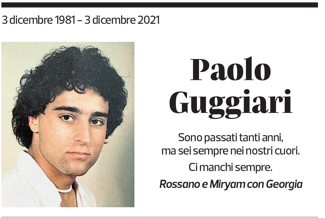 Annuncio funebre Paolo Guggiari